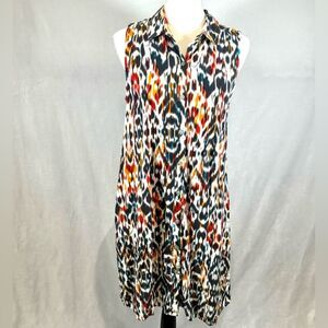 Colorful ikat print button down shirt dress with pockets size small